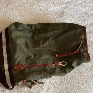 Tommy Hilfiger RARE Green Canvas Duffel Bag with Brown Leather Trim